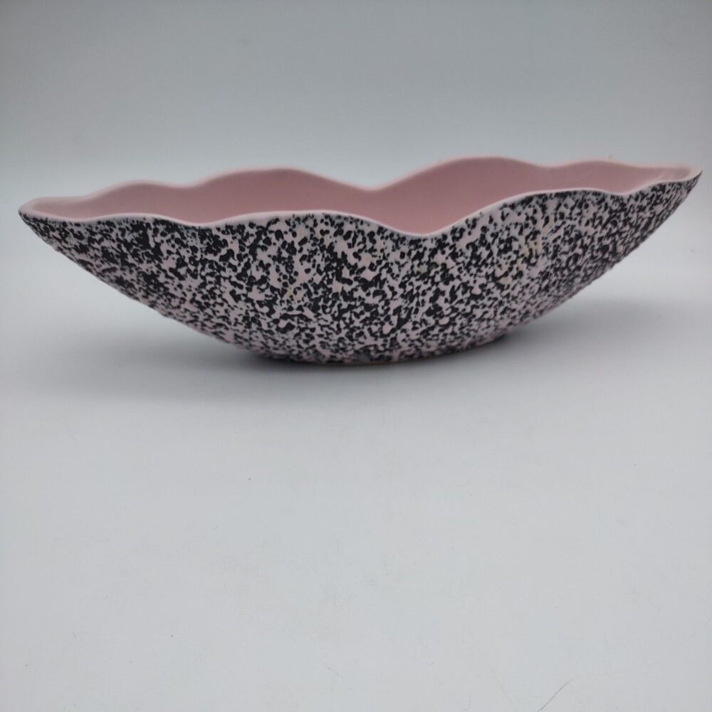 VTG MCM Shawnee Kenwood Pink Splatter & Black Oval Console Bowl Dish 11 1/8"